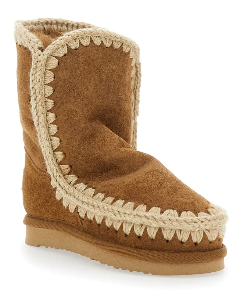 Mou Girls' Beige Ankle Boots Patent Suede Sheep Beige