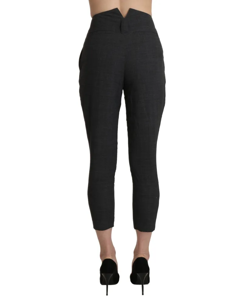 Ermanno Scervino Women's Gray High Waist Capri Cropped Cotton Pants Black Black