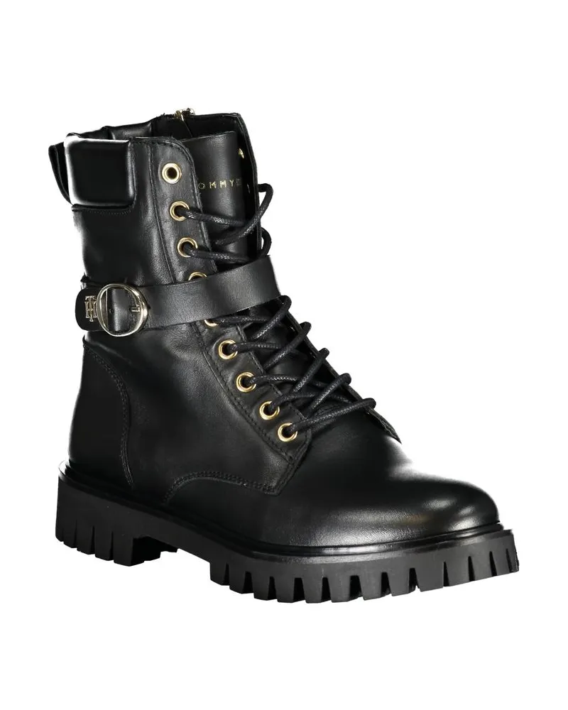 Tommy Hilfiger Lace-Up Lug Sole Boot — Black Black