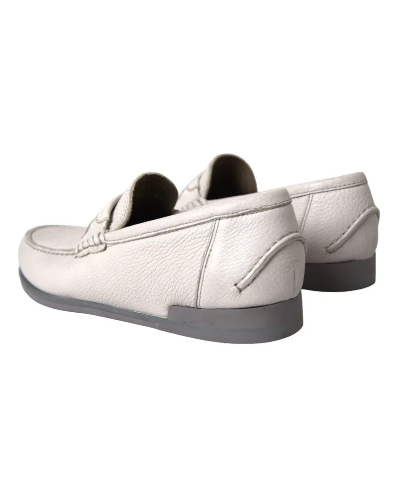 Dolce & Gabbana Men's White Gray Leather Slip Mocassin Shoes Loafer White