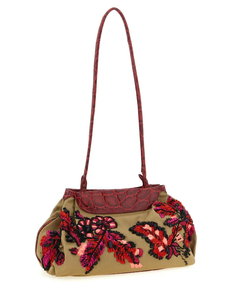 Dries van Noten Embroidered Cotton Clutch — Beige Beige