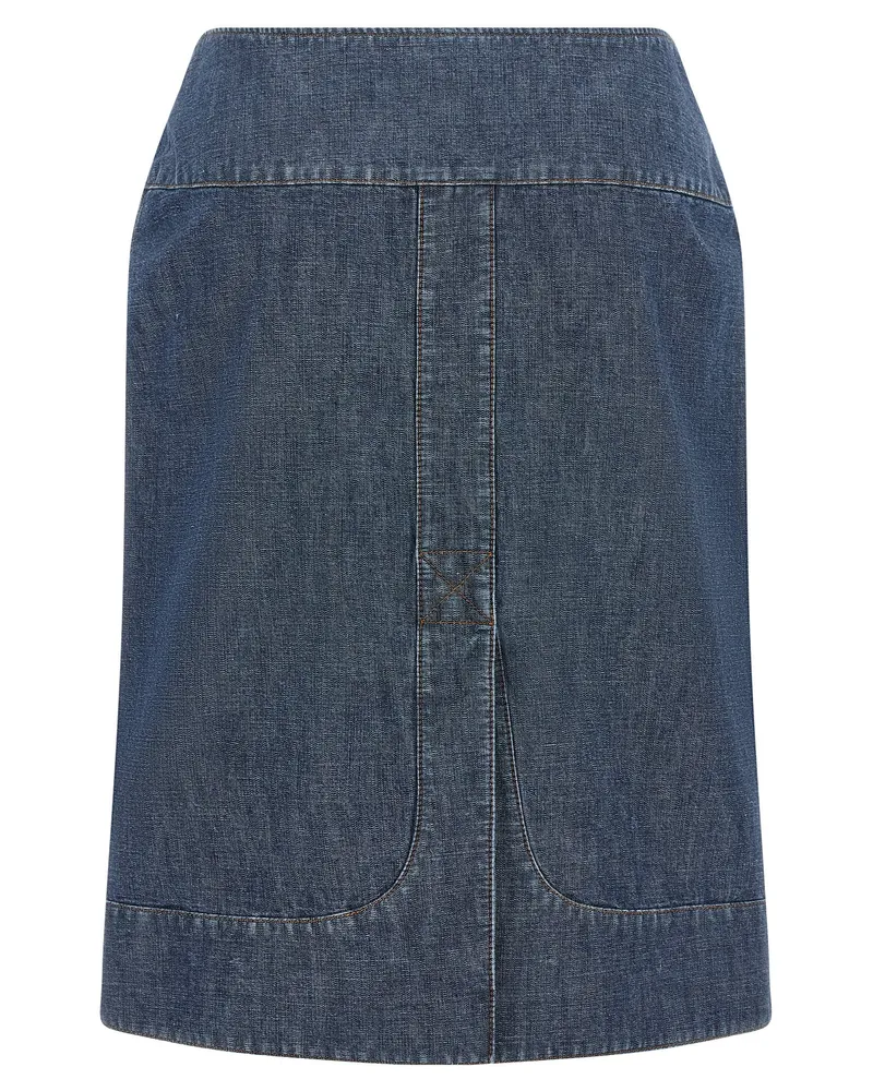 Fendi Women's Blue Cotton Midi Skirt Navy