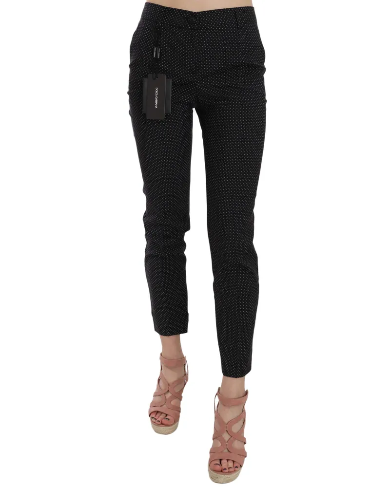 Dolce & Gabbana Women's Polka Dot Slim Capri Trousers Tapered Pants Black Virgin Wool Black