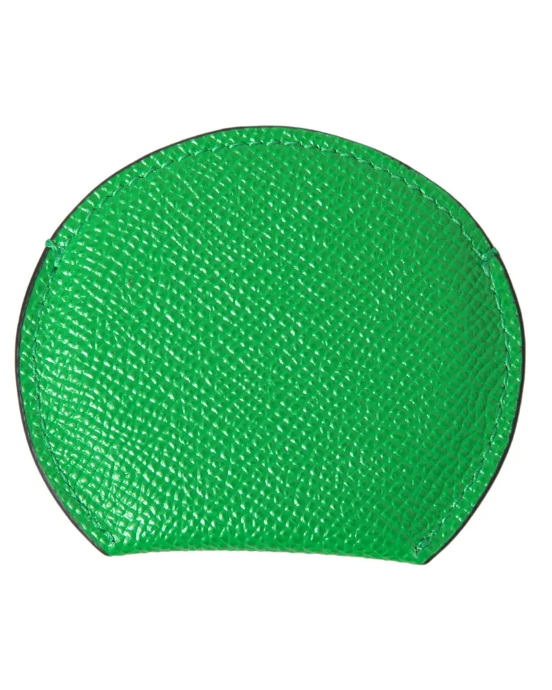 Dolce & Gabbana Women's Green Calfskin Leather Round Logo Hand Mirror Holder Black And Accessory Green