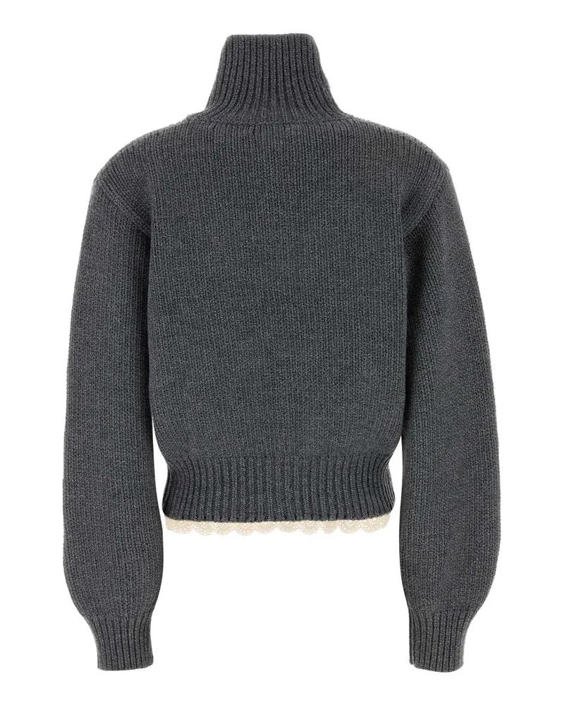 Magda Butrym Wool-Knit with Ribbed Pockets Cardigan — Gray Gray