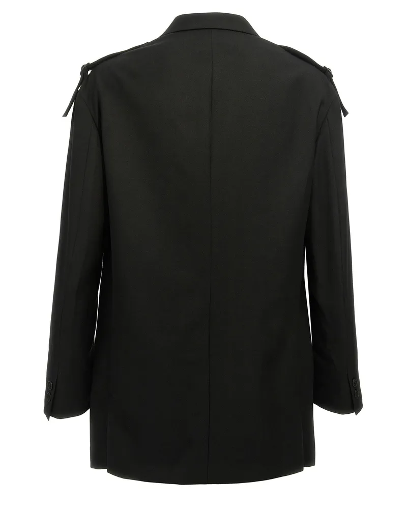 Yohji Yamamoto Strap-Shoulder Wool Blazer — Black Black
