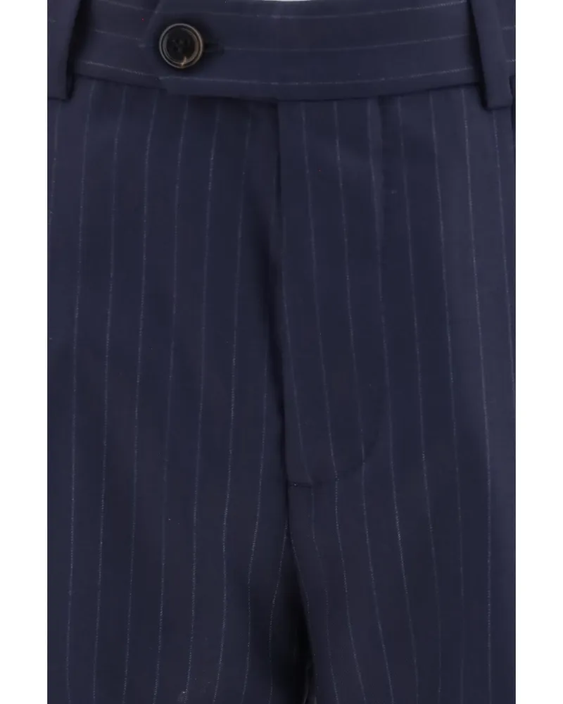 Brunello Cucinelli Men's Pants Batavia Pinstriped Navy Fleece Wool (ovis Aries) Trousers Navy