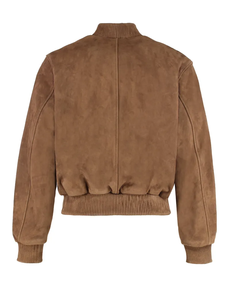 AMI Paris Men Brown Suede Bomber Jacket Goatskin Leather Brown
