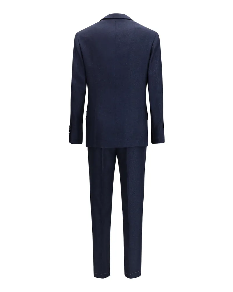 Brunello Cucinelli Single-Breasted Navy Wool Pant Suit — Navy Navy