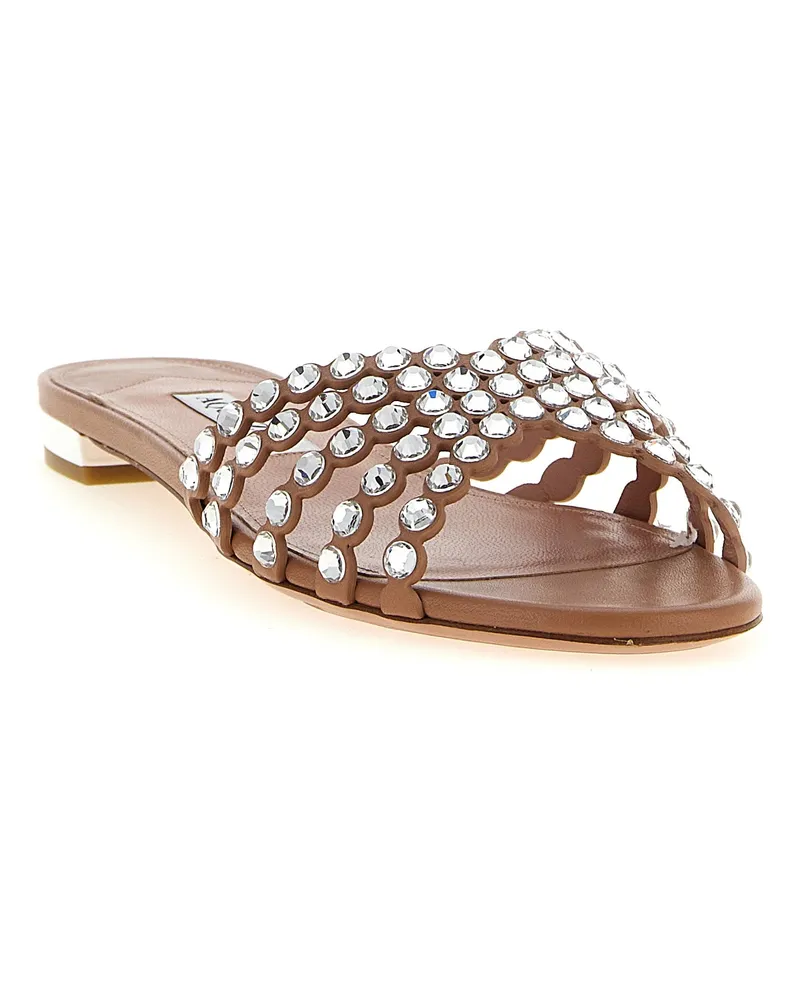 Aquazzura Women's Multicolor Lamb Leather Slides Shoe Brown