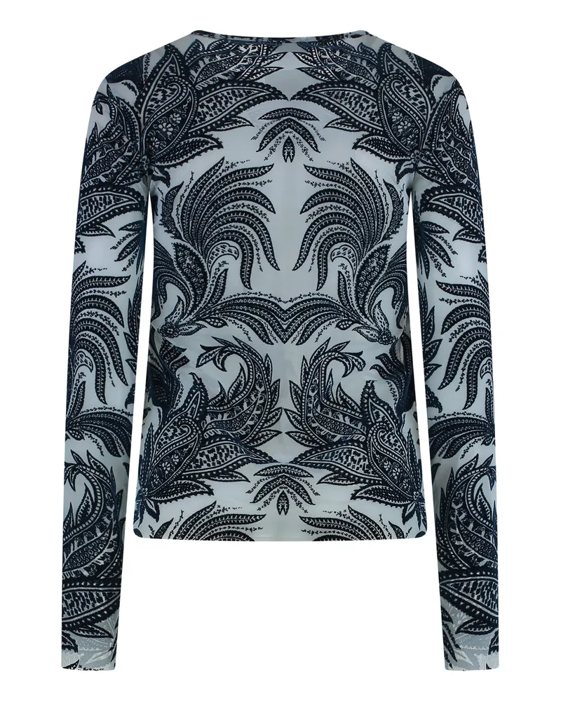 Etro Velvet-Effect Damask Print Blouse — Blue Blue