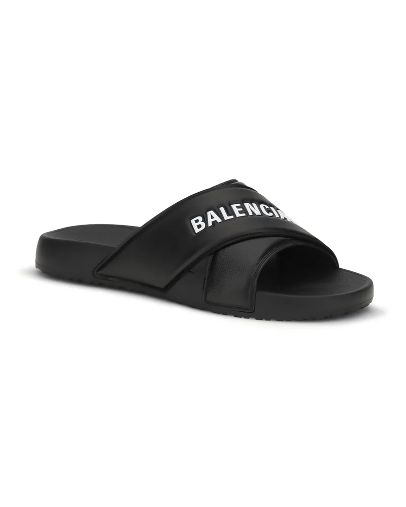 Balenciaga Men's Cross-Logo Slides Black-White Rubber Sandal Black/white Black