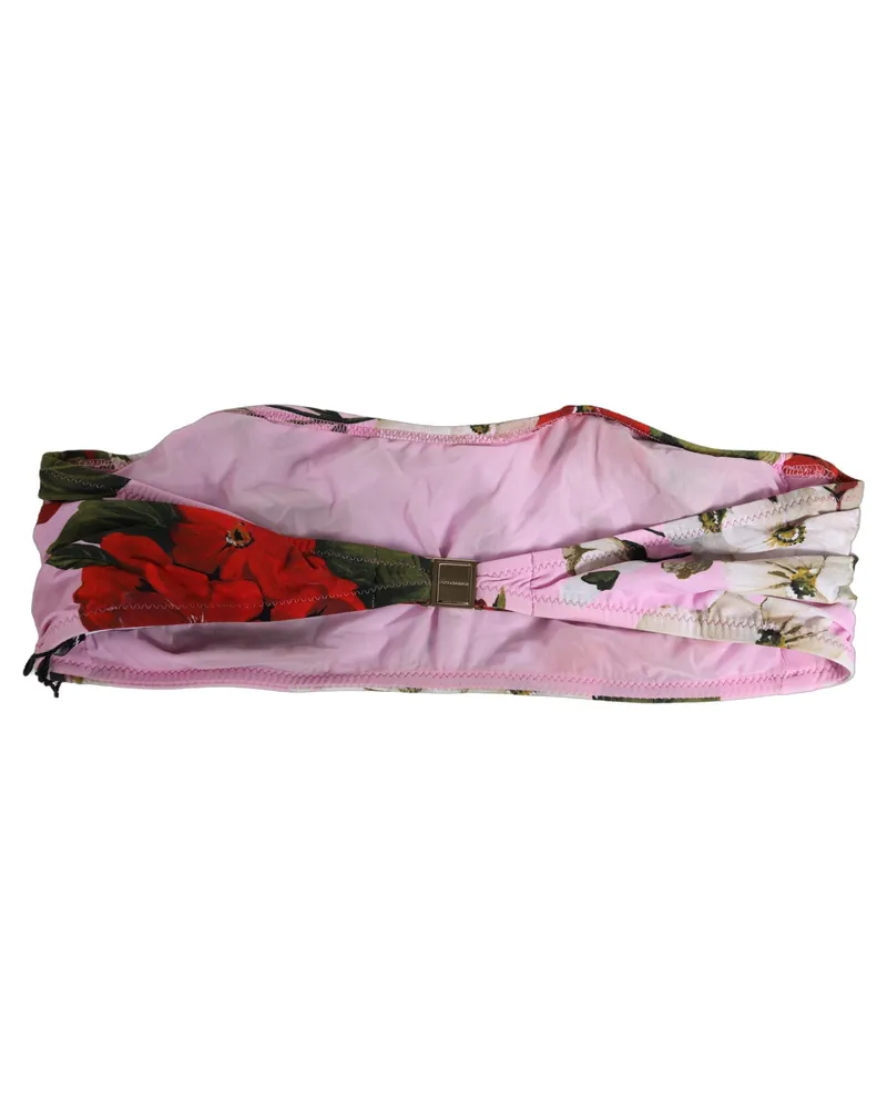 Dolce & Gabbana Women's Pink Floral Print Bandeau Beachwear Bikini Top Nylon Elastane Pink