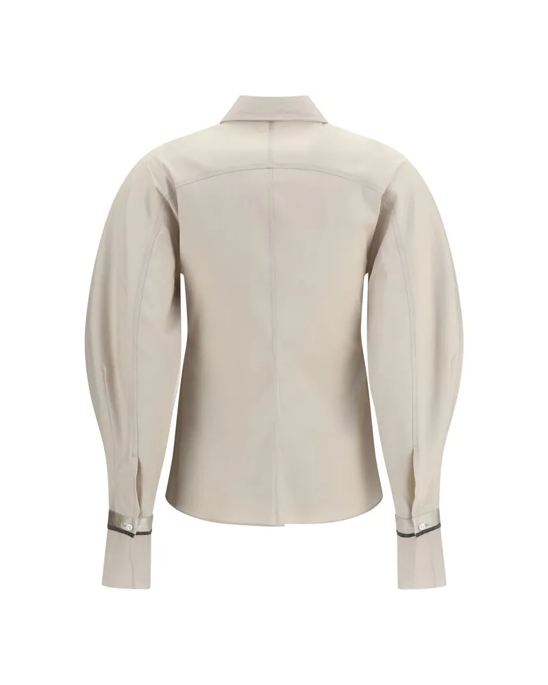 Brunello Cucinelli Silk Cuff Cotton Poplin Shirt — Beige Beige