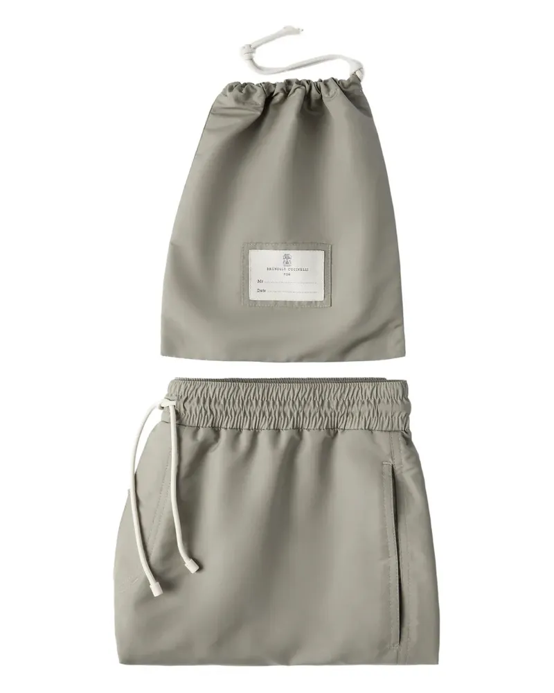 Brunello Cucinelli Men's Drawstring Logo Swim Shorts Ss26 M Khaki