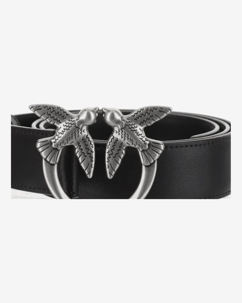 Pinko Women's Leather Belt Love Birds Buckle Black Black
