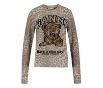 Women's Leopard-Print Wool Sweater Beige Sweatshirts