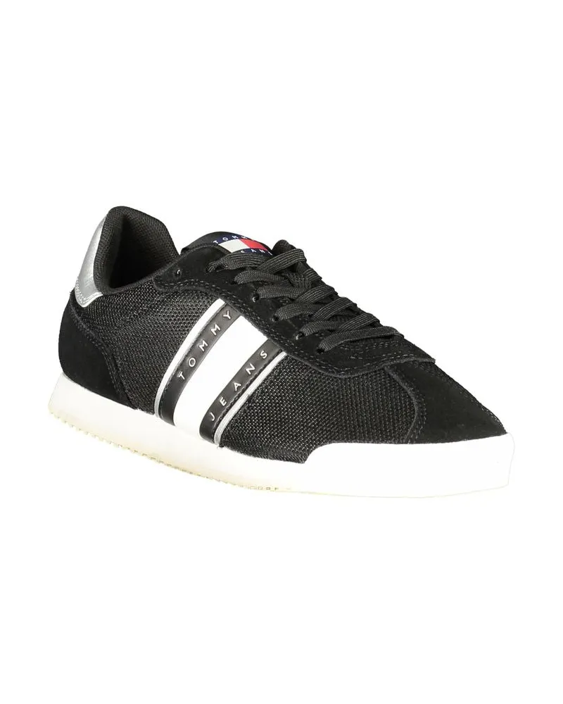 Tommy Hilfiger Logo-Striped Polyester Sneakers — Black Black
