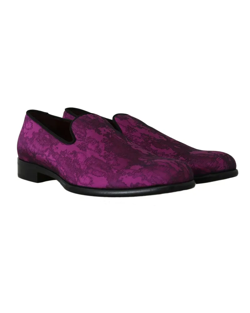 Dolce & Gabbana Men's Purple Jacquard Loafers Dress Formal Shoes Silk Purple
