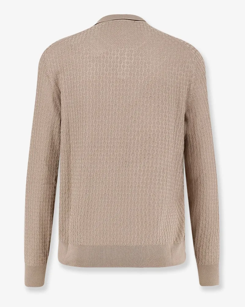 HUGO BOSS Men Silk Sweater With Leather Detail Beige Beige