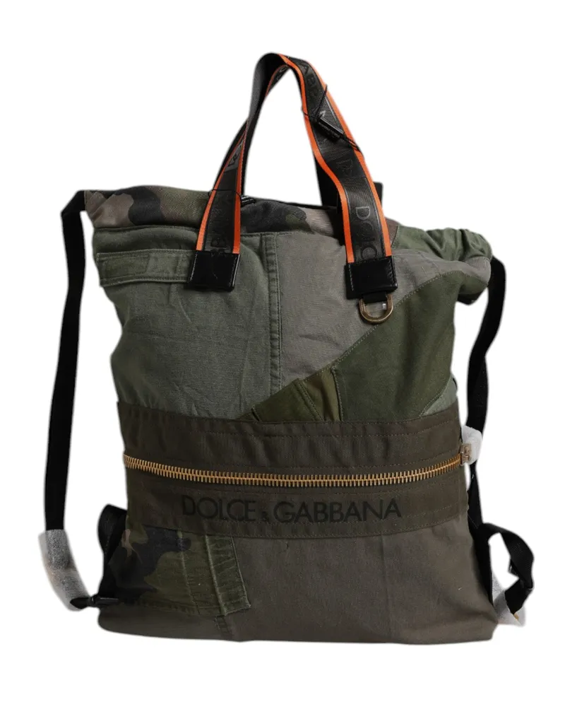 Dolce & Gabbana Men's Patchwork Cotton Calf Leather Rucksack Green Handbags Green