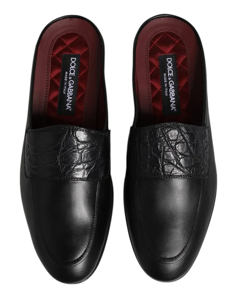 Dolce & Gabbana Men's Black Calfskin Leather Slip On Loafers Shoes Caiman Black