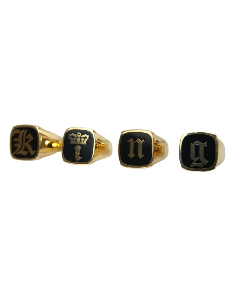 Dolce & Gabbana Men's Gold Brass King Enamel Set Of 4 Ring Gold