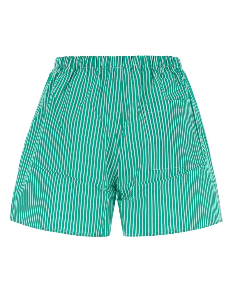 SPORTY & RICH Women Embroidered Poplin Barbara Shorts Amalfigreenstripedgreen Exterior: Cotton Green