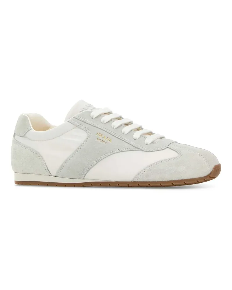 Prada Men's Two-Tone Suede And Fabric Sneakers Bianco White