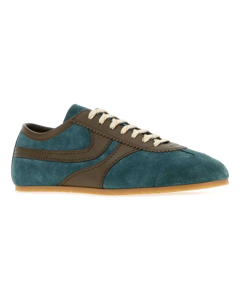Dries van Noten Men's Two-Tone Suede And Leather Sneakers Turquoise Turquoise