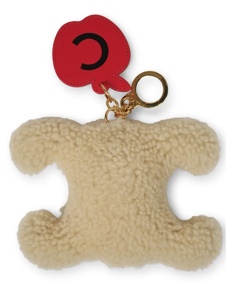 Celine Shearling Key Case — Beige Beige