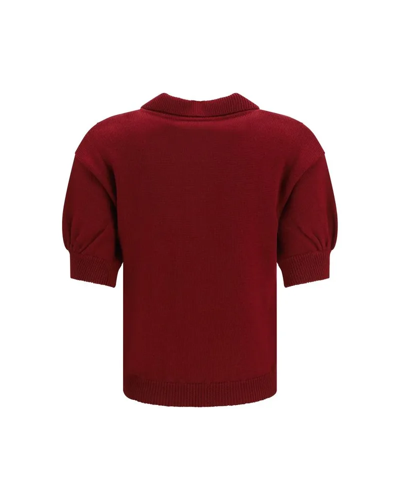 Alessandra Rich Merino Wool Textured Polo Shirt — Red Red