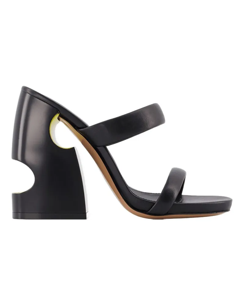 OFF-WHITE Women's Neon-Accented Slides Black Leather Sandal Black