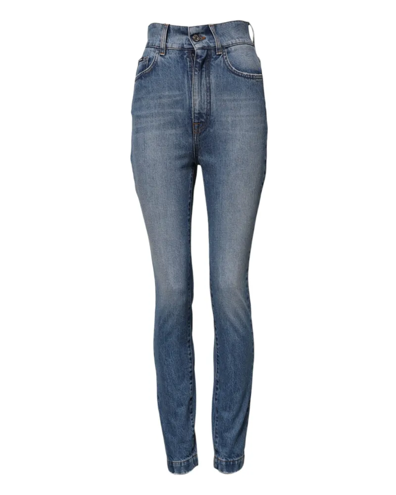 Dolce & Gabbana Women Blue Washed Skinny High Waist Denim Jeans Light Cotton Elastane Clothing Blue