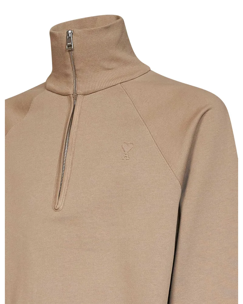 AMI Paris Half-Zip Cotton Sweatshirt — Beige Beige