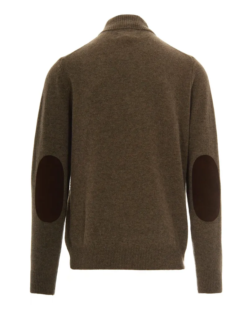 Barbour Men's Half-Zip Wool Jumper Dark Stone Jumpers Sweater Brown