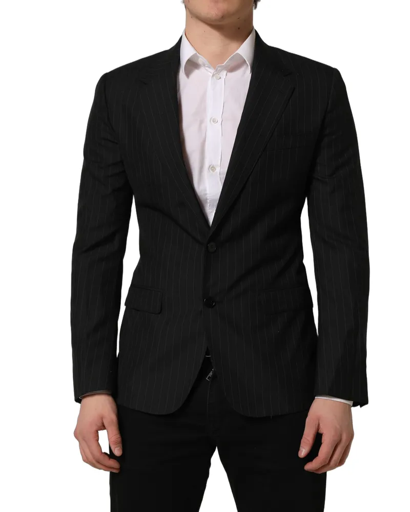 Dolce & Gabbana Men's Black Stripes Wool Single Breasted Blazer Silk Virgin Clothing Black