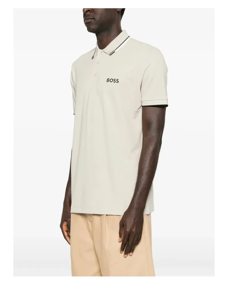 HUGO BOSS Striped-Collar Polo — Beige Beige