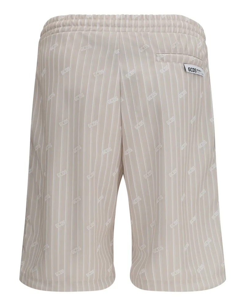 GCDS Men's All-Over Logo Pinstripe Shorts Sandshell-Bone Polyester Bermuda Sandshell/bone Beige