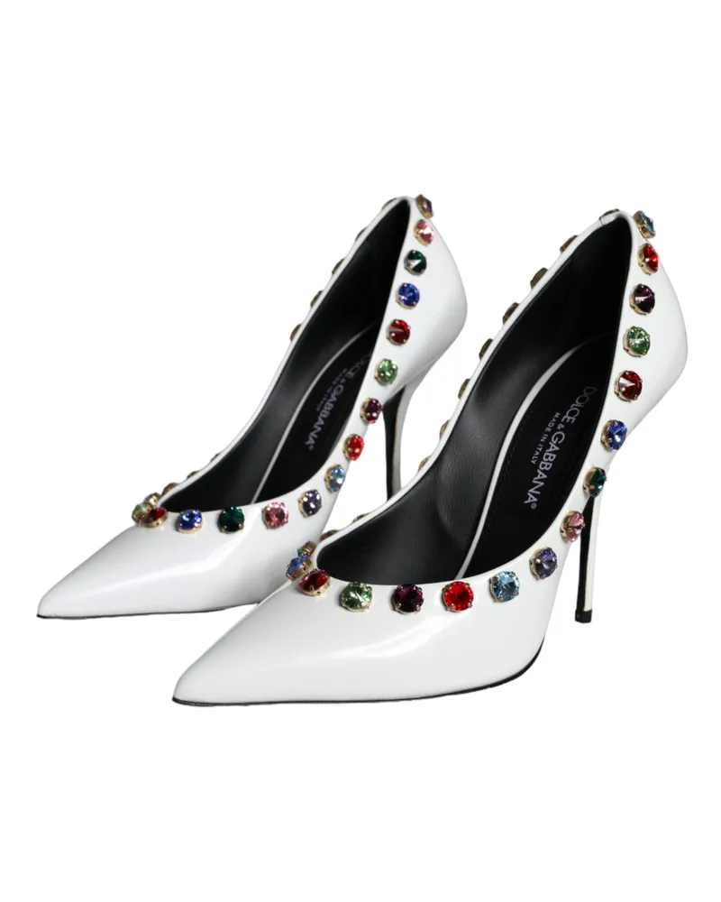 Dolce & Gabbana Women's White Crystal Leather High Heels Pumps Shoes Calf White