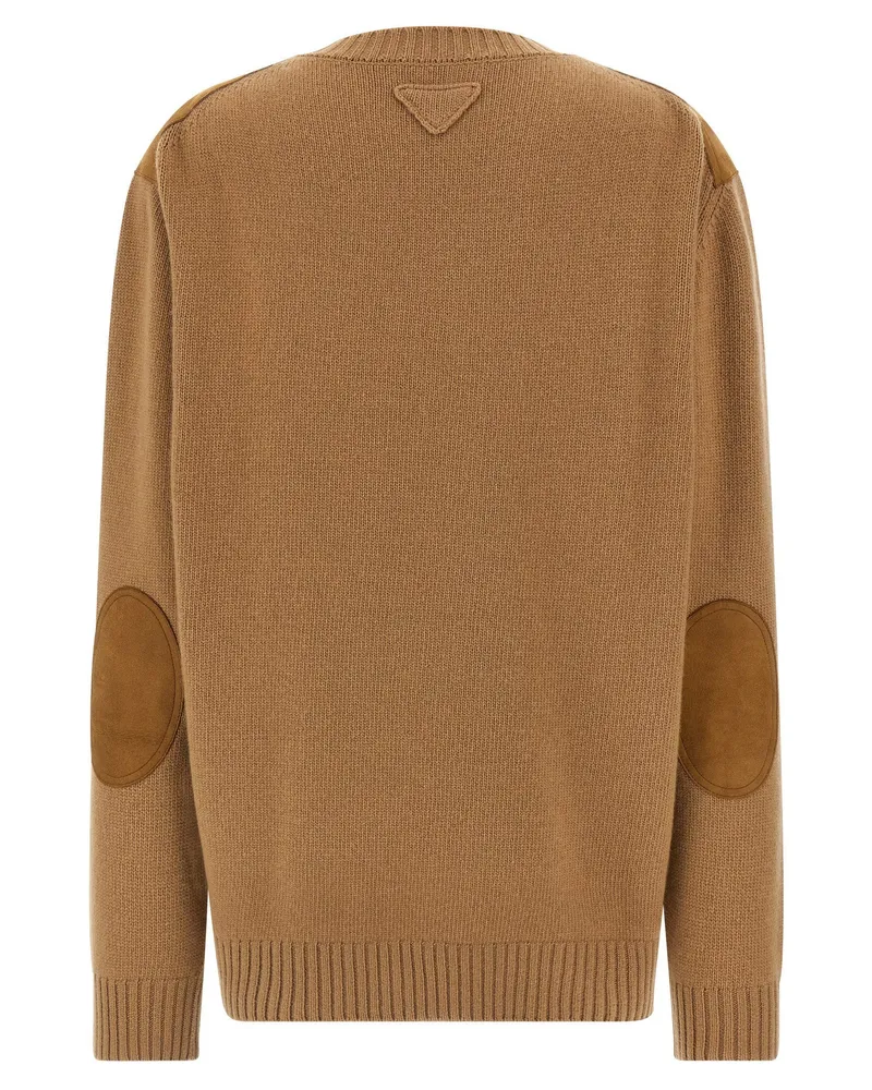 Prada Virgin Wool and Cashmere with Suede Details Sweater — Camel Camel