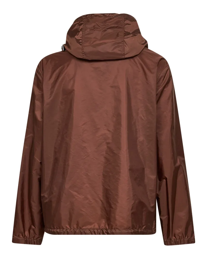 Moncler Men's Hooded Windbreaker Brown Polyamide Bomber Jackets Brown