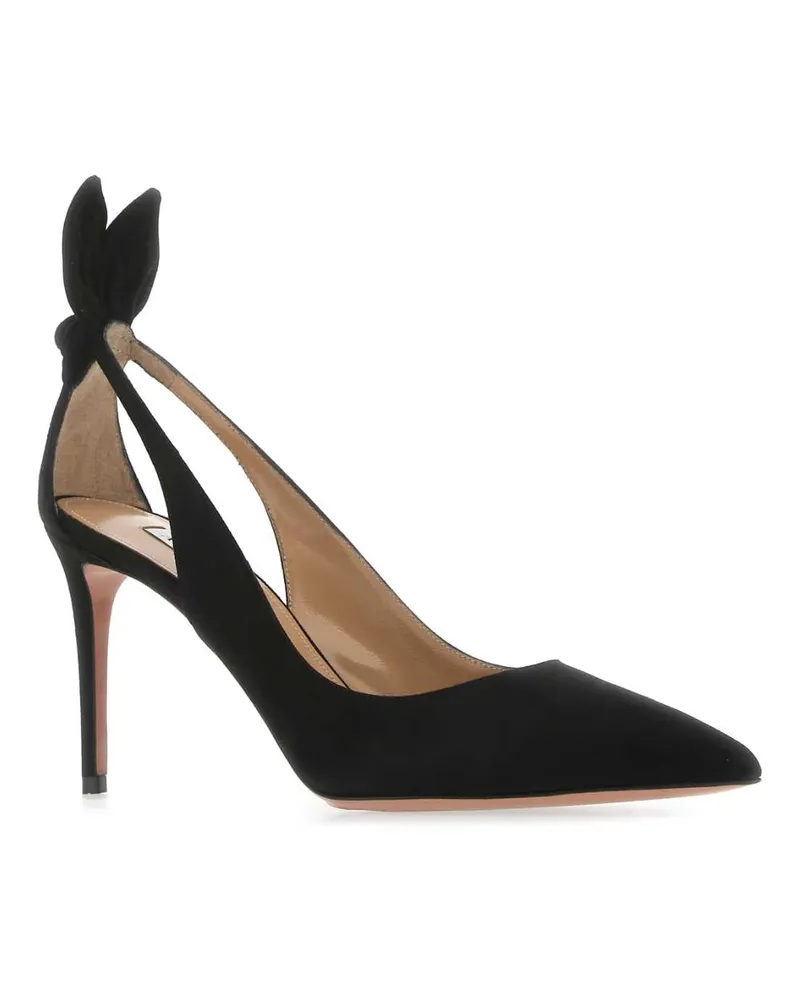 Aquazzura Women's Black Suede Bow Tie 85 Pumps Scarpe Con Tacco High Heel Shoes Black