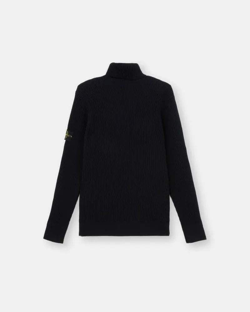 Stone Island Ribbed Wool Turtleneck Sweater — Navy Navy