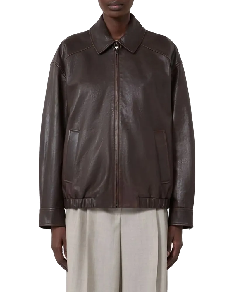Max Mara Lamb Leather Jacket — Brown Brown
