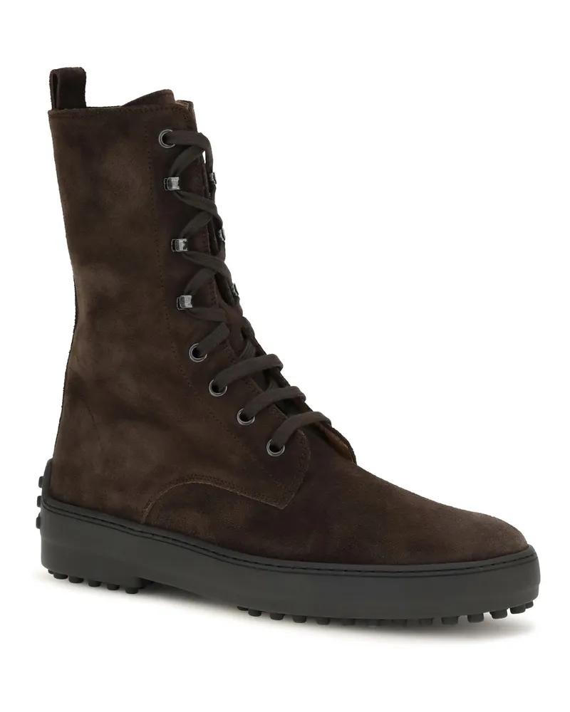 TOD'S Women's Winter Gommino Suede Leather Lace-Up Ankle Boots Palissandro Brown