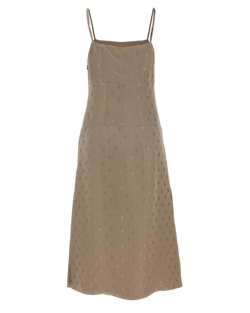 Fendi Floral Jacquard Satin Dress — Beige Beige