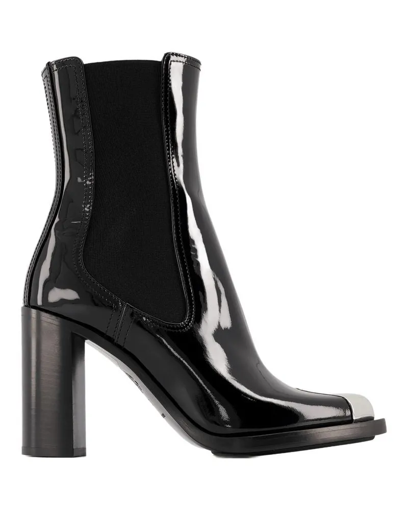Alexander McQueen Women's Patent Leather Chunky Heel Boot Black Black