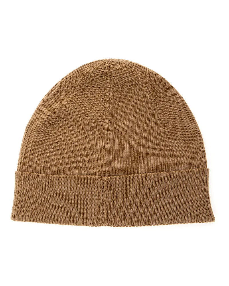 Saint Laurent Women Beige Knit Beanie With Logo Patch Wool Hat Beige
