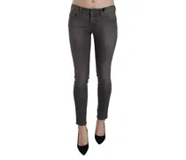 Women's Gray Washed Low Waist Skinny Jeans Grey Cotton Clothing